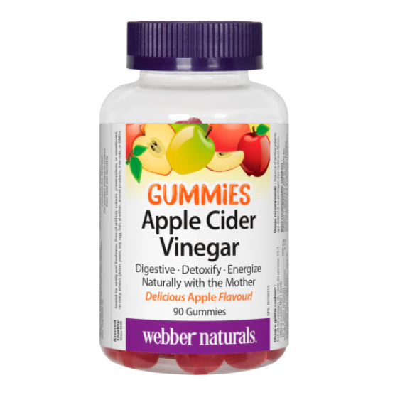 Bottle of Webber Naturals Apple Cider Vinegar gummies on a white background