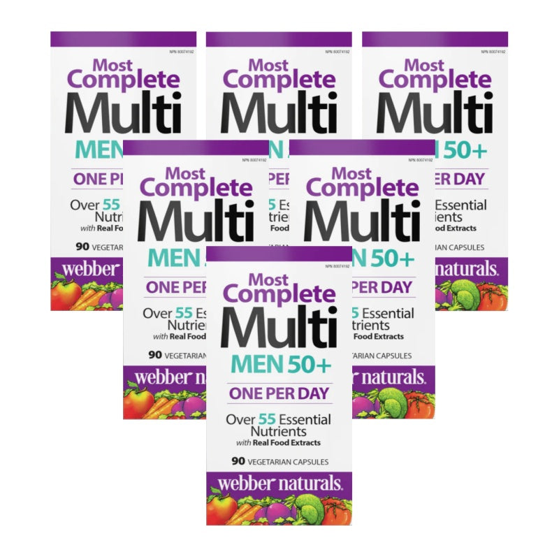 [優惠組合] 6瓶x Webber Naturals  男士50+ 綜合維他命, 90粒素食膠囊