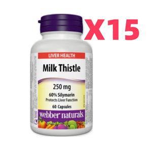 15 x Webber Naturals Milk Thistle, 250 mg, 60 caps Bundle