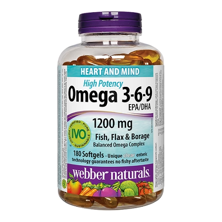 Webber Naturals Omega 3-6-9 supplement bottle on a white background