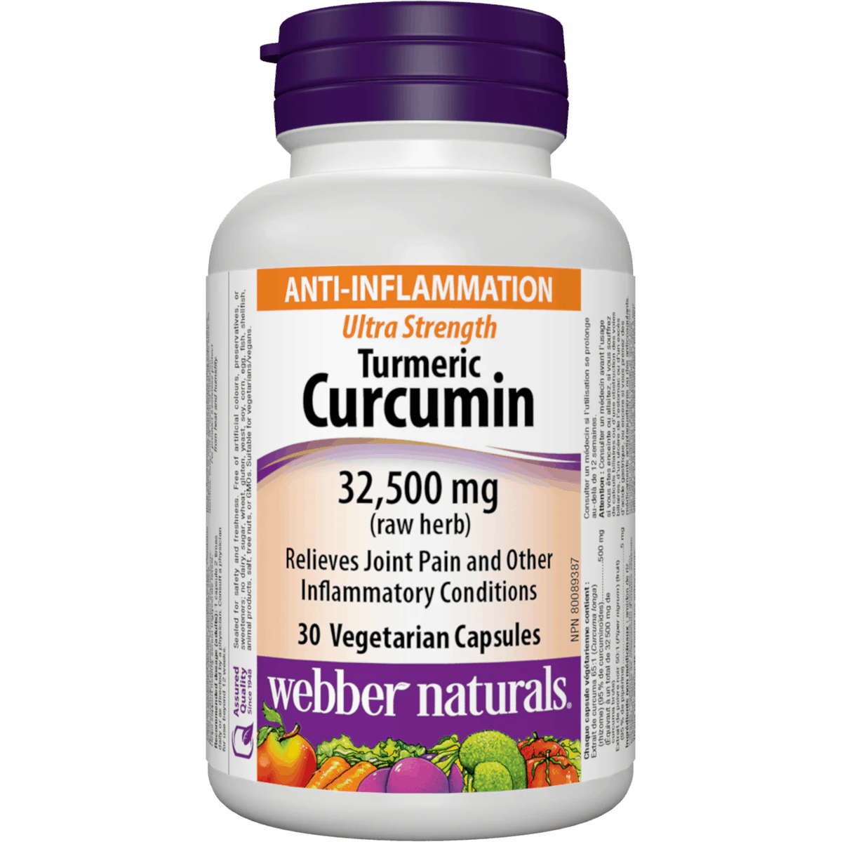 Bottle of Webber Naturals Turmeric Curcumin supplement on a white background