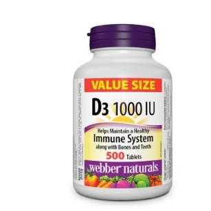 Webber Naturals D3 1000 IU supplement bottle on a white background
