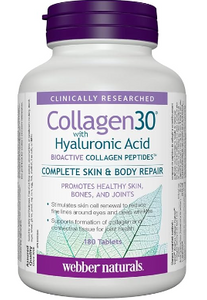 【clearance】Webber Naturals Collagen30® with Hyaluronic Acid Bioactive Collagen Peptides, 180 tables EXP:  05/2027