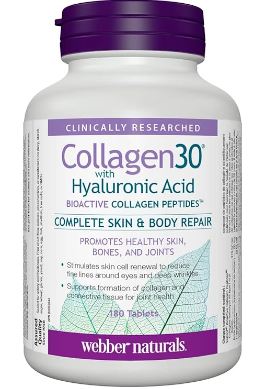 【clearance】Webber Naturals Collagen30® with Hyaluronic Acid Bioactive Collagen Peptides, 180 tables EXP:  05/2027