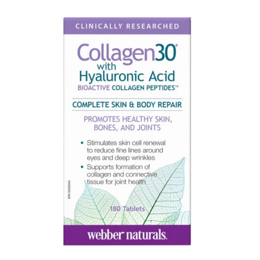 Webber Naturals Collagen30® with Hyaluronic Acid Bioactive Collagen Peptides, 180 tables