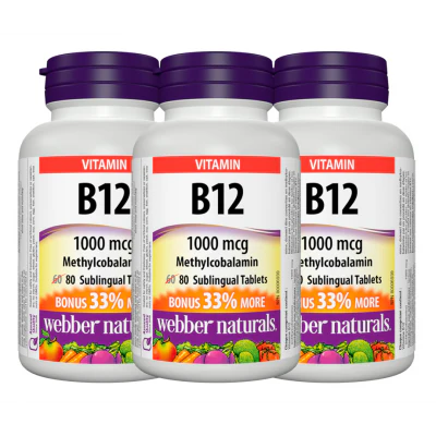 [优惠组合] 3瓶 x Webber Naturals 维生素B12，1000微毫克，舌下溶解，80片