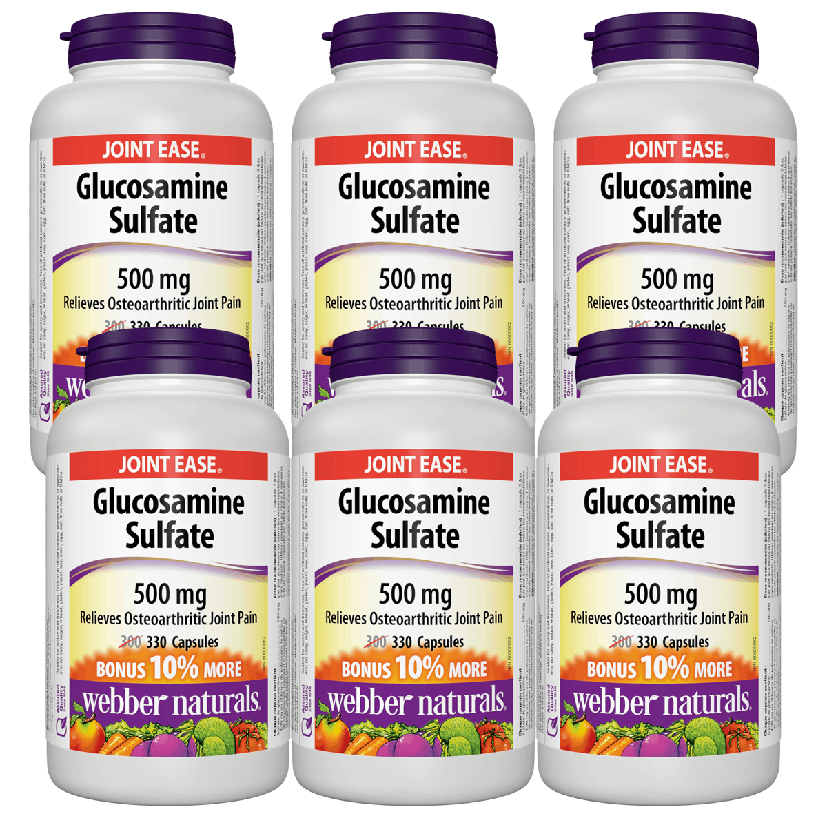 6x Webber Naturals Glucosamine  Sulfate 500mg, 330 Caps Bonus Bundle