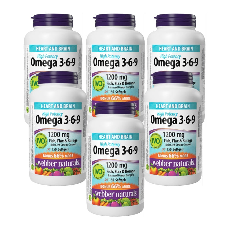 [優惠組合] 6瓶x Webber Naturals 加量裝Omega 3-6-9 , 1200毫克 150軟膠囊