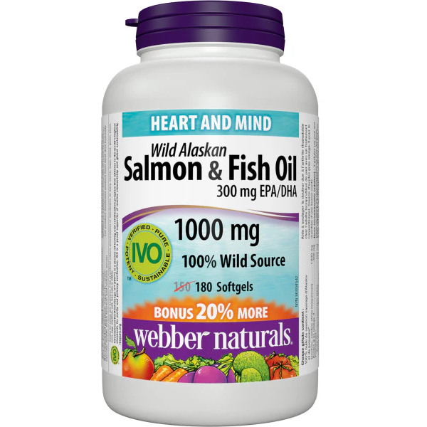 Webber Naturals Wild Salmon & Fish Oil 1000 mg, 150+30 softgels Bonus