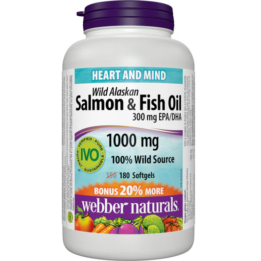  【加量裝】 Webber Naturals Omega-3 野生三文魚;混合魚油，1000毫克, 180粒