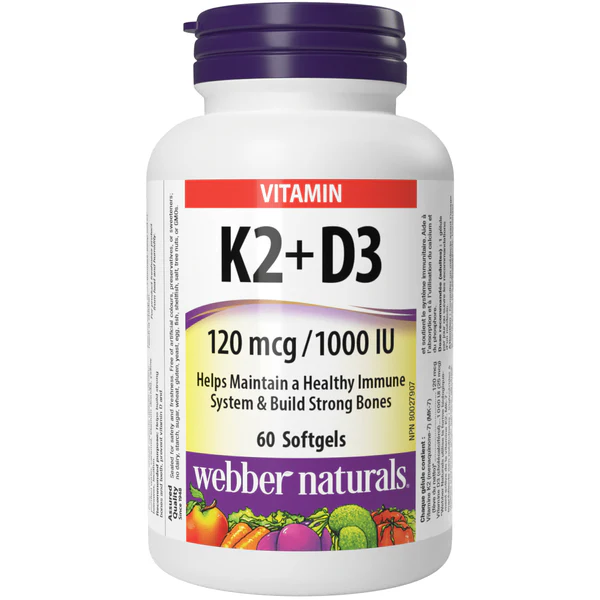 Webber Naturals Vitamin K2+D3 supplement bottle on a white background natvd natural vitamin direct 