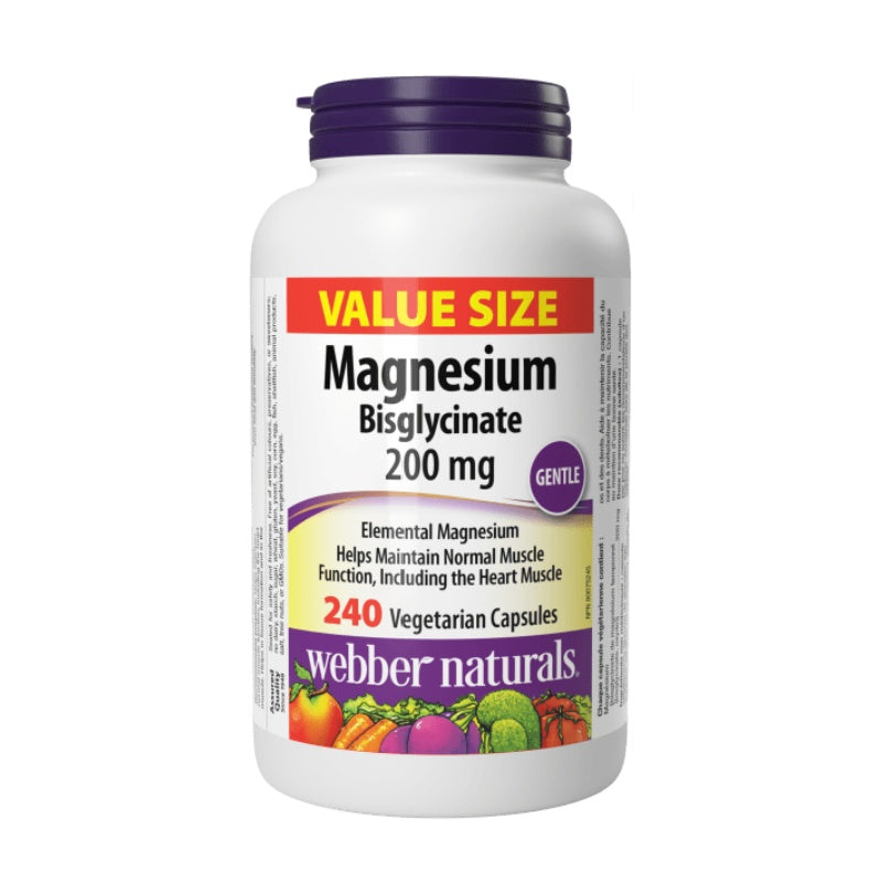 Webber Naturals Magnesium Bisglycinate 200mg 240 vegetarian caps (Value Size)