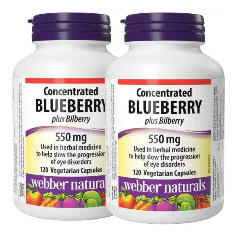 【優惠組合】2x Webber Naturals 濃縮藍莓精華加山桑子 500 毫克/50 毫克，120 素食膠囊 呵護眼睛維護腿部靜脈