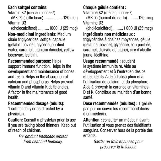 Webber Naturals 生物活性维生素 K2+D3 120 微克/1000 IU - 220 粒软胶囊