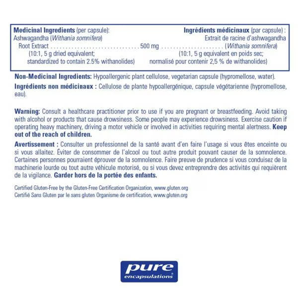 Pure Encapsulations南非醉茄胶囊 120粒 增加能量 帮助对抗压力 帮助睡眠