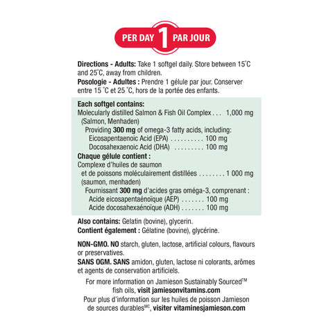 【優惠組合】2 x Jamieson  健美生 Omega-3三文魚魚油, 1000毫克, 200軟膠囊 加量裝