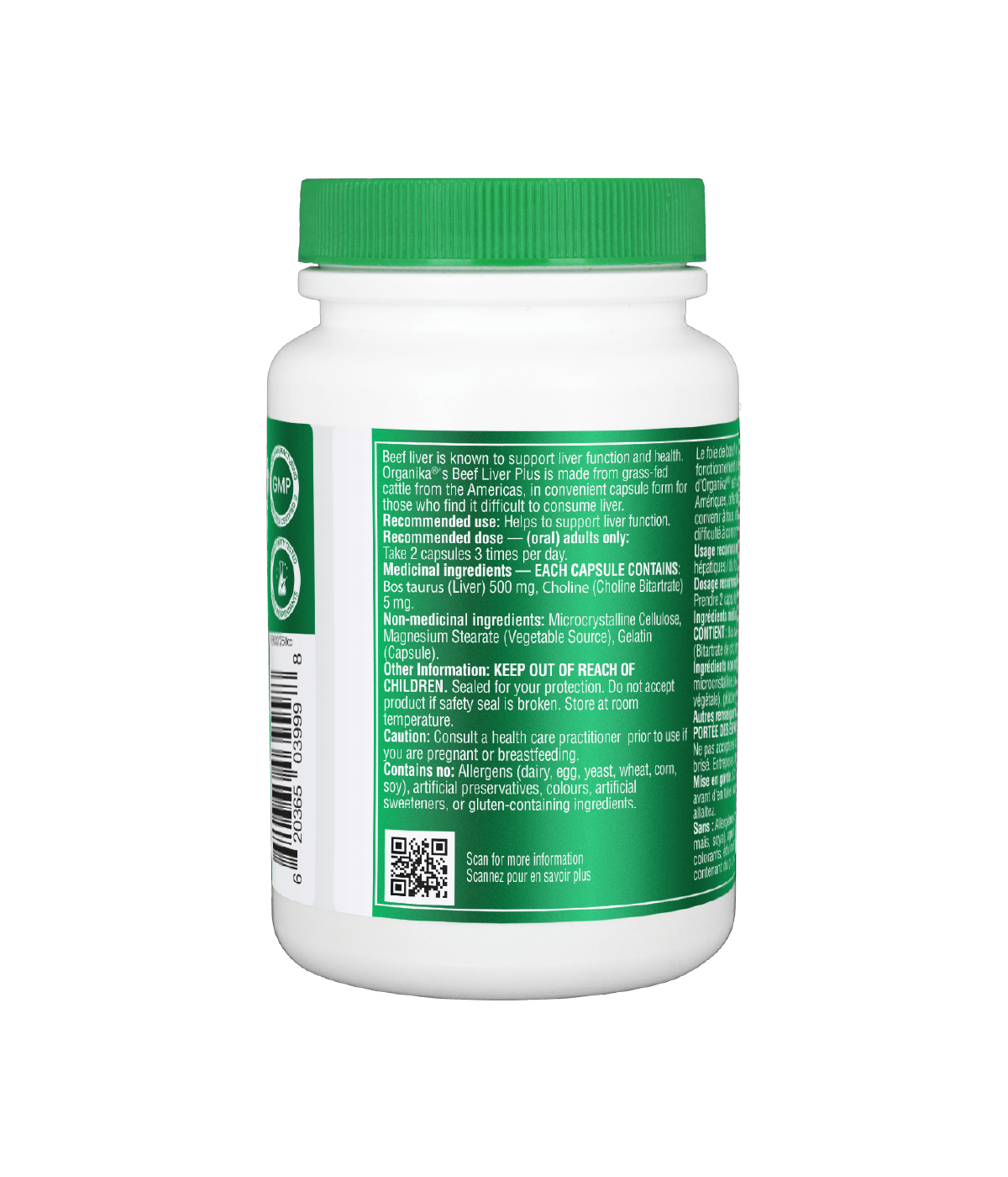 Organika Beef Liver Plus 90 capsules Canadian label version sold online natvd.com side information panel