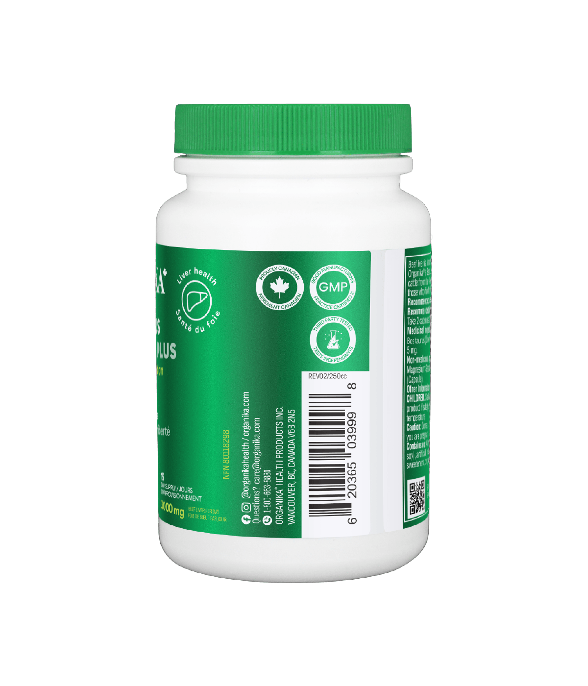 Organika Beef Liver Plus 90 capsules Canadian label version sold online natvd.com barcode 2036503999