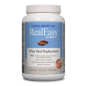 RealEasy Whey Meal Replacement powder container on a white background