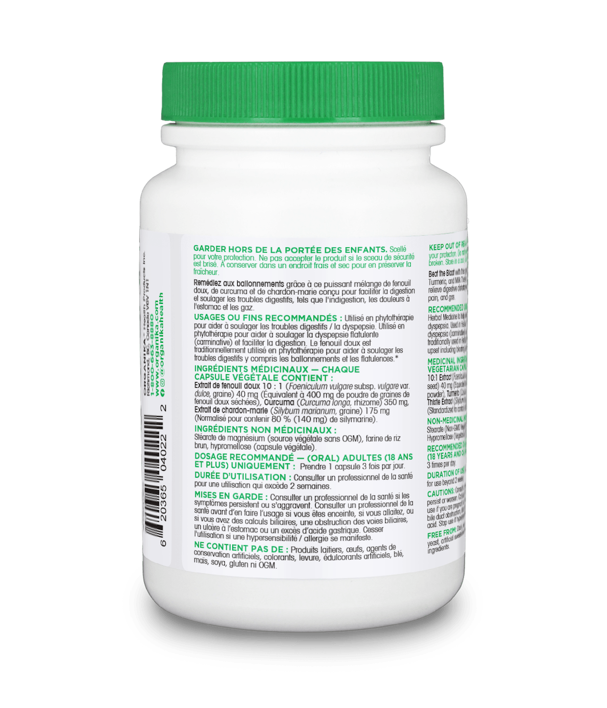 Organika Bloat Relief,  Powerful herbal blend to decrease bloating and gas 120 Vcaps