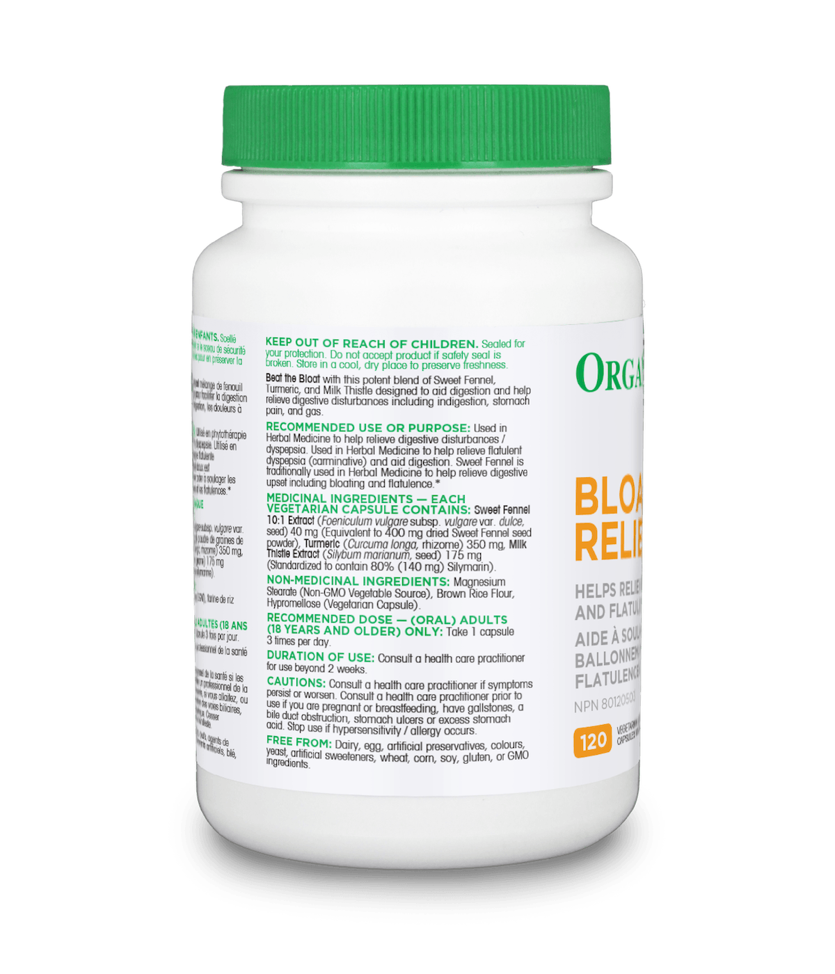 Organika Bloat Relief,  Powerful herbal blend to decrease bloating and gas 120 Vcaps