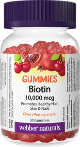 Webber Naturals Biotin Gummies ,10,000 mcg Cherry Pomegranate, 30's