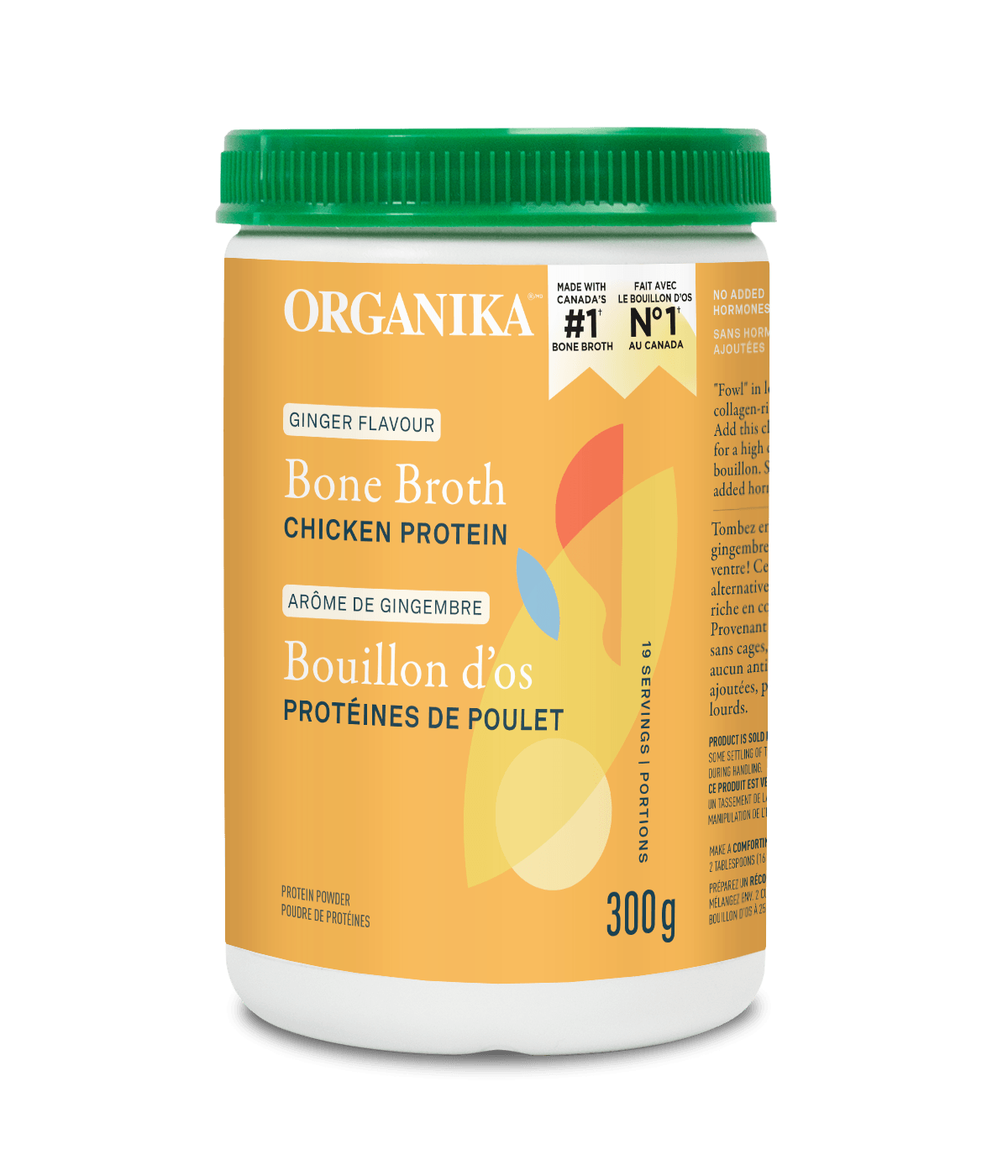 优格康 Organika Chicken Bone Broth, Ginger Protein Powder, 300g Canada