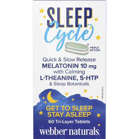 Webber Naturals 抗压助眠周期褪黑激素（含 L-茶氨酸、5-HTP 和睡眠植物萃取），（三层逐一释放）60 片