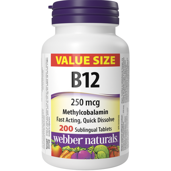 Webber Naturals 维生素 B12 甲钴胺 250 微克，200 粒舌下含片 （超值裝）