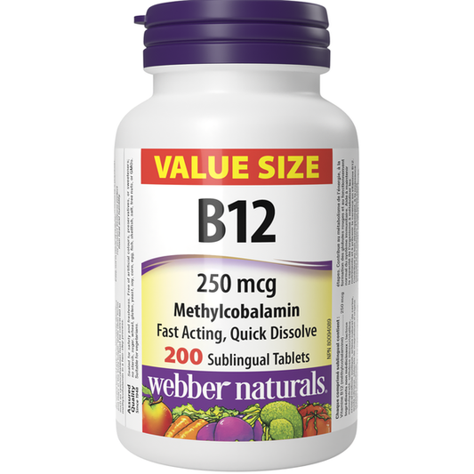 Webber Naturals 维生素 B12 甲钴胺 250 微克，200 粒舌下含片 （超值裝）