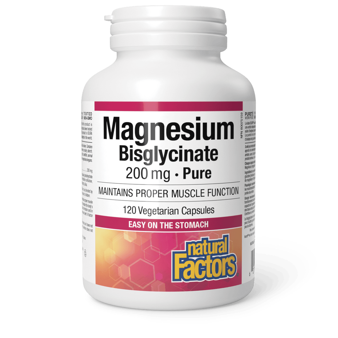 Natural Factors Magnesium Bisglycinate Pure 200 mg, 120 Vegetarian Capsules