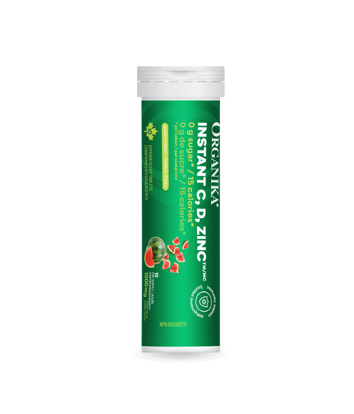 Organika Instant C, D, Zinc Immunity Effervescent - Watermelon 10 tabs x 8 tubes