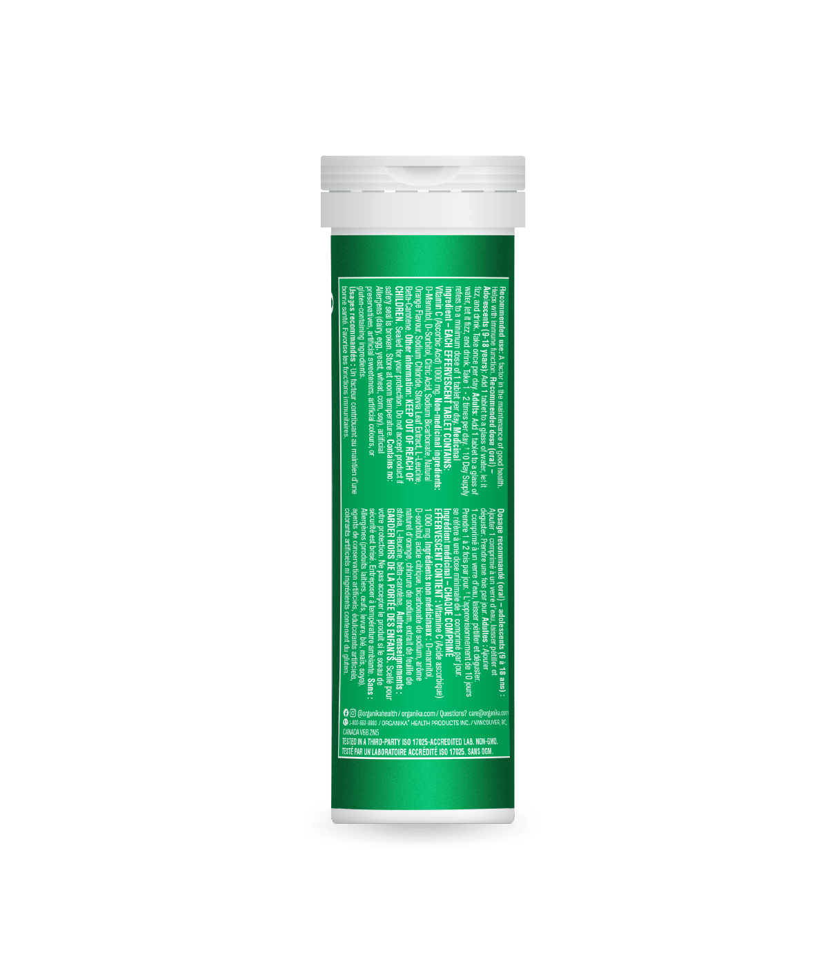 Organika Instant-C Effervescent With Stevia  1000mg 10 tabs x 8 tubes