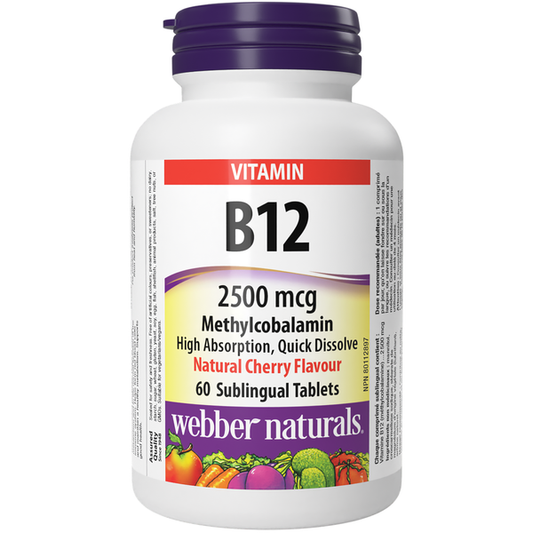 Webber Naturals B12 2500 mcg Canadian label available online natvd.com Natural Vitamin Direct Inc