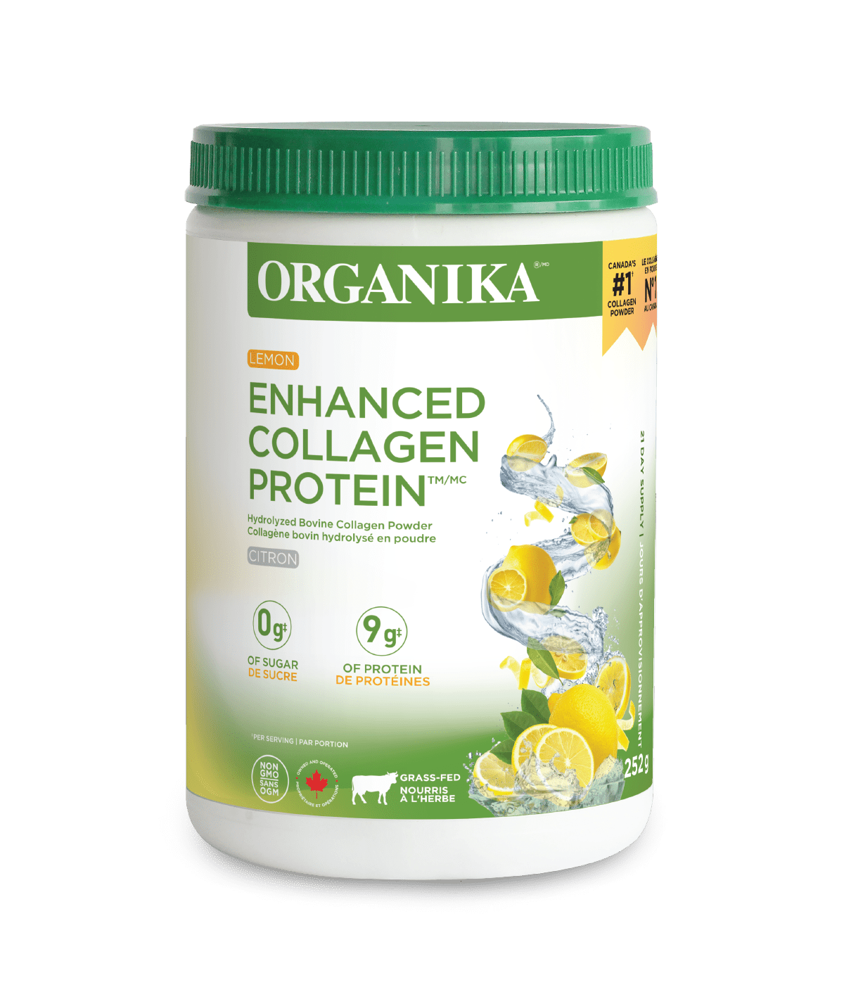 Organika Lemon Enhanced Collagen 250g Canadian label version sold on natvd.com Canada