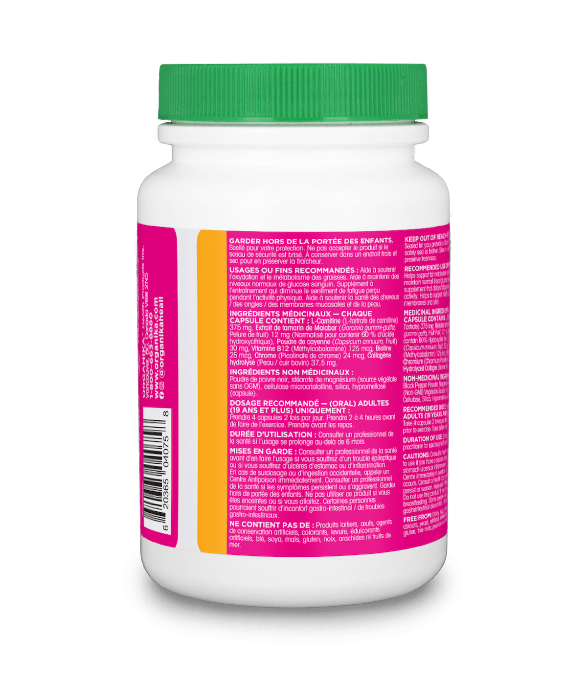 Organika Metaboost 120 capsules canadian label version sold on natvd.com detailed information