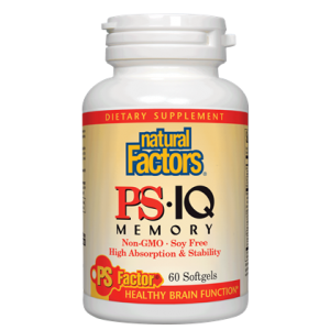 Supplement bottle labeled 'PS-IQ Memory' by Natural Factors on a white background Natural Vitamin Direct Canada
