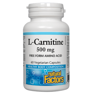 L-Carnitine supplement bottle with blue label on a white background Natural Vitamin Direct Inc Shop Canadian since 1997