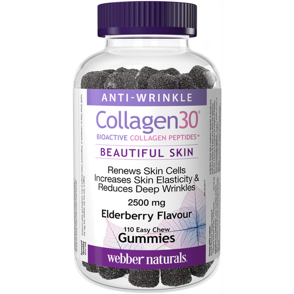 Webber Naturals Collagen30 美容生物活性膠原肽™ 2500 毫克,莓子味道，110 粒軟糖