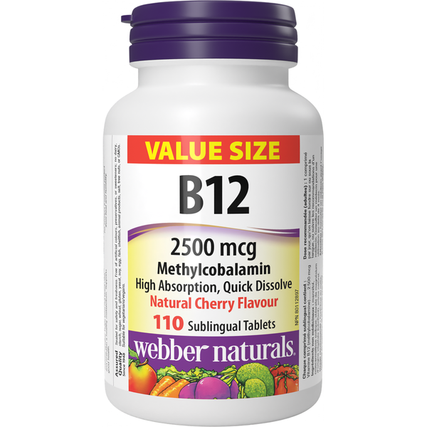 Webber Naturals Vitamin B12 Methylcobalamin 2500 mcg, 110 Sublingual Tablets (Value Size)