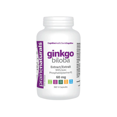Prairie Naturals Ginkgo Biloba supplement bottle on a white background