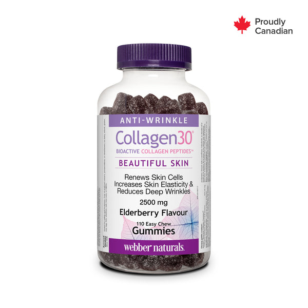 Webber Naturals Collagen30® Bioactive Collagen Peptides™ 2500 mg Elderberry 110 Gummies proudly Canadian