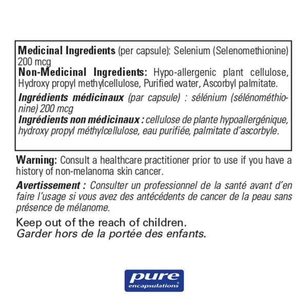 Pure Encapsulations有機硒代蛋氨酸膠囊 200微克 提升免疫 支持甲狀腺/前列腺健康