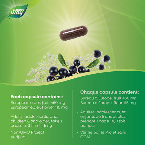 Nature's Way Sambucus Elderberry Cold and Flu Care Capsules, 90 capsules each capsule contains