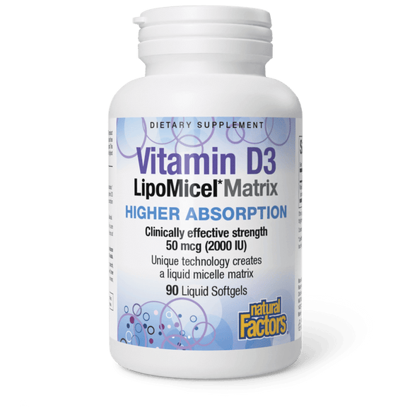 Natural Factors Vitamin D3 LipoMicel Matrix，50 mcg（2000 IU）90 Liquid Softgels