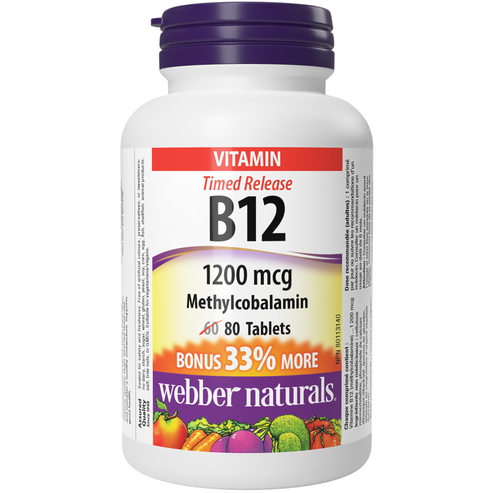 Webber Naturals 維生素 B12 甲鈷胺 1200 mcg 定時釋放，80 片