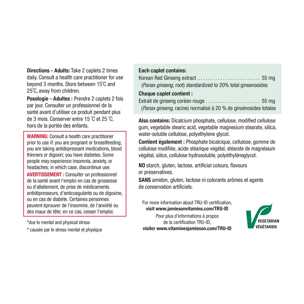 Jamieson Korean Red Ginseng 100 caplets ingredients