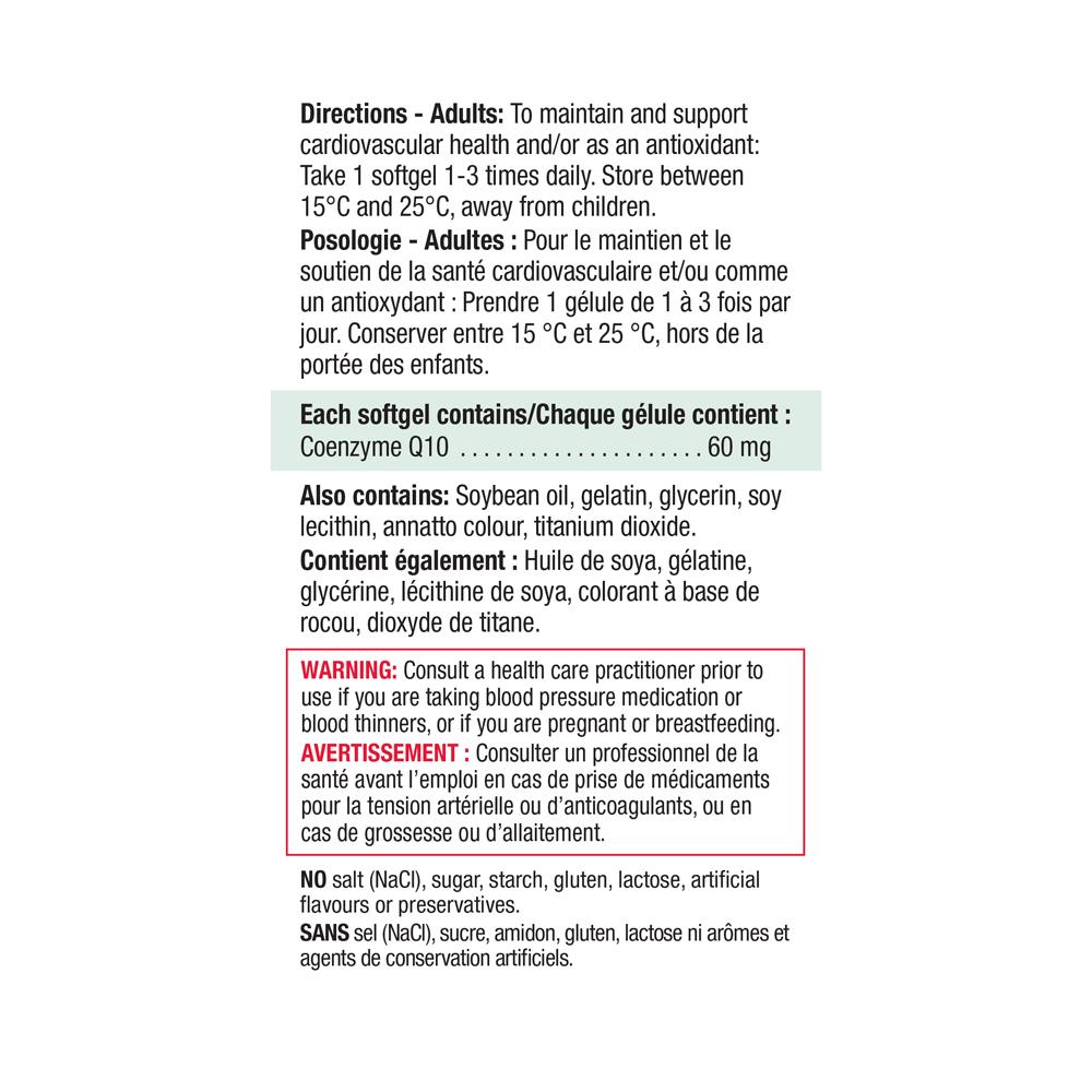 健美生 Jamieson CoQ10 60mg, 80 softgels ingredients