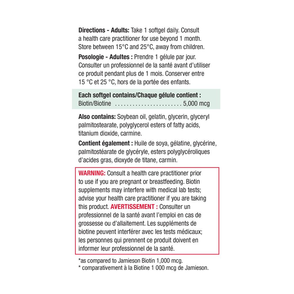 Jamieson Biotin 5000 mcg 60 softgels
健美生 ingredients