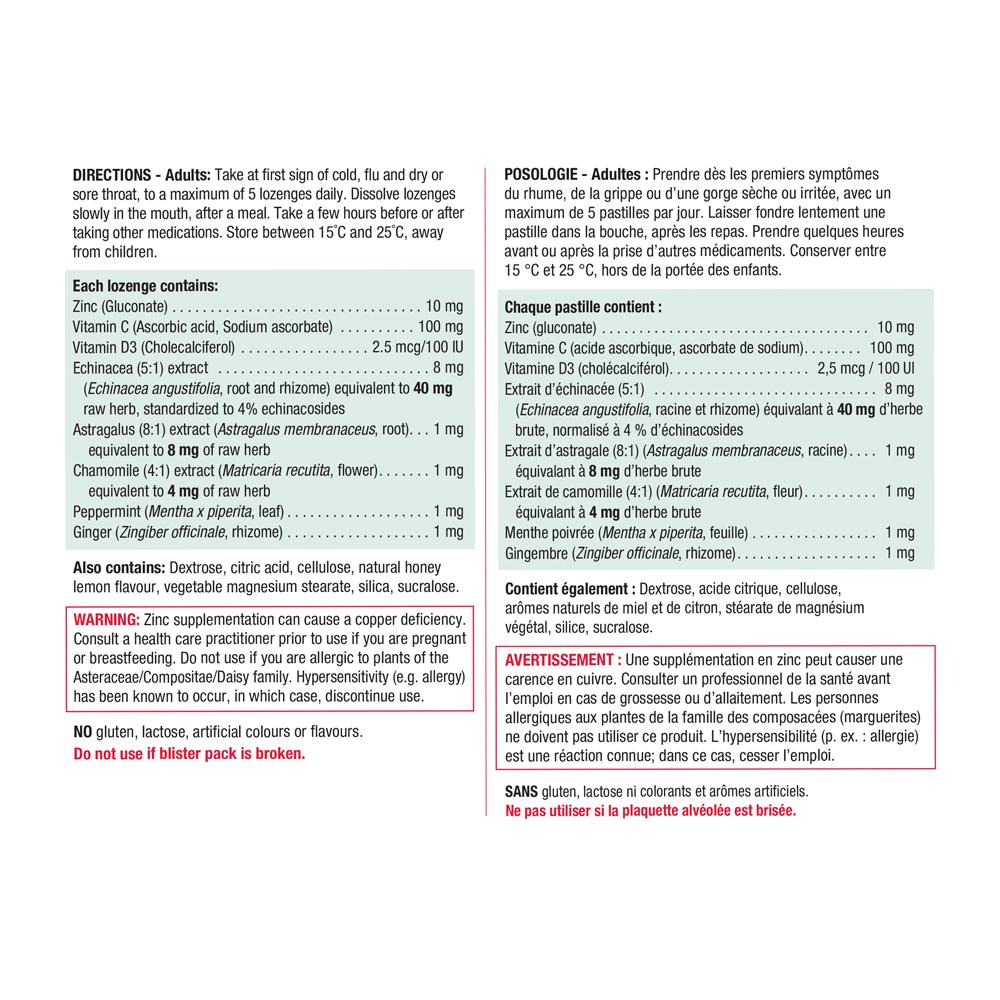 Jamieson Zinc Lozenges 30 pcs Honey Lemon ingredients